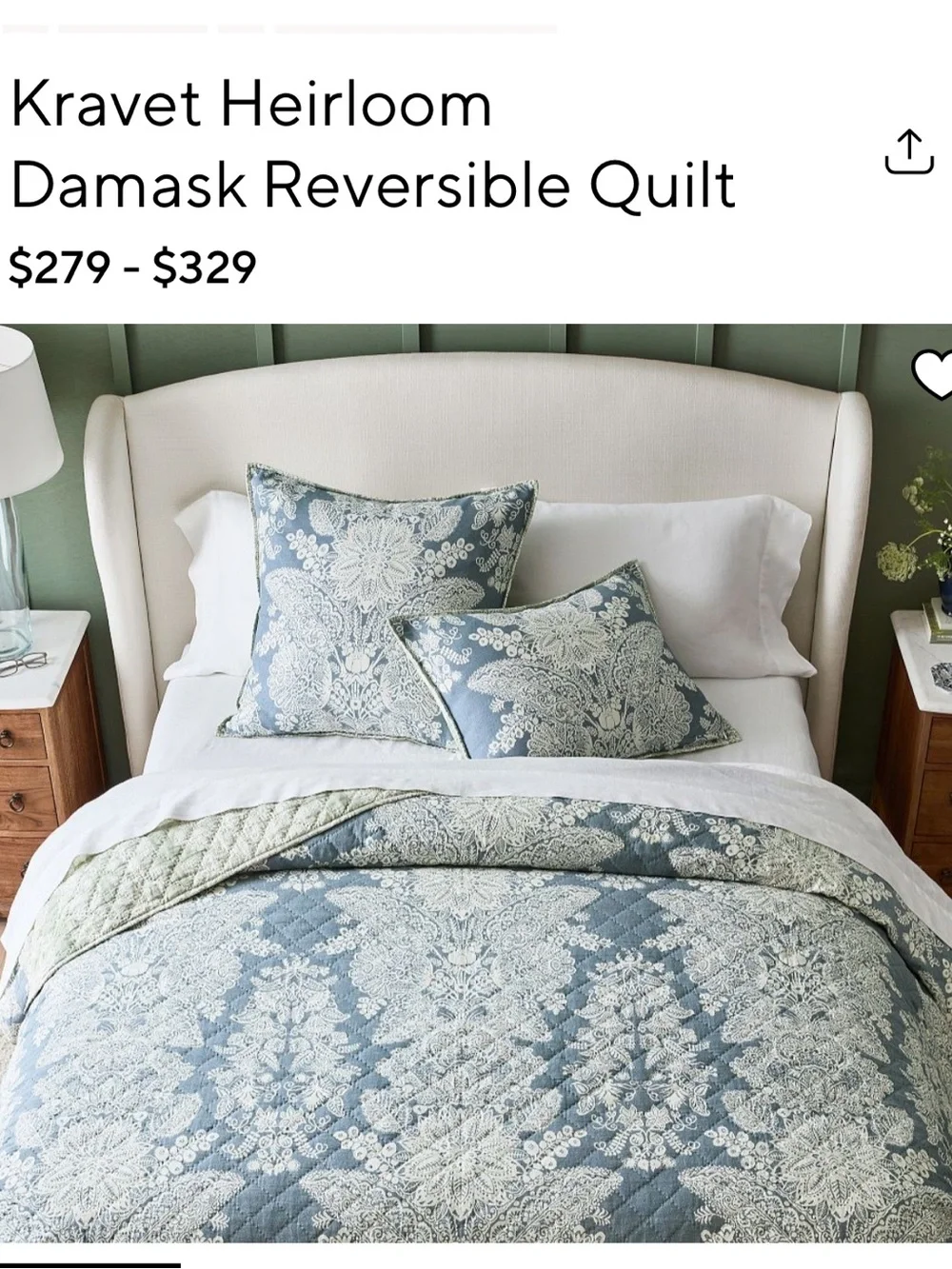 Kravet Heirloom Damask Reversible Quilted sham standard set of 2